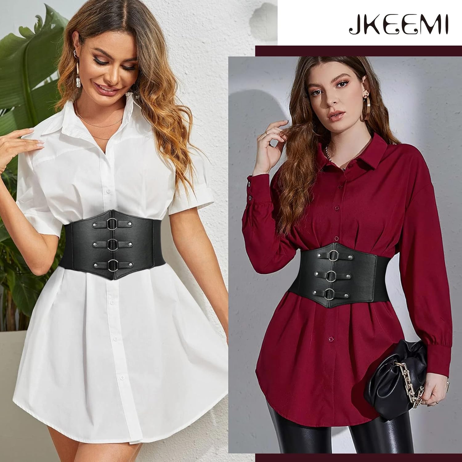 Women Corset Belt Metal O-Ring Heart-Ring Wide Elastic Waspie Waist Belt for Daily Cosplay Halloween Costumes - Image 2