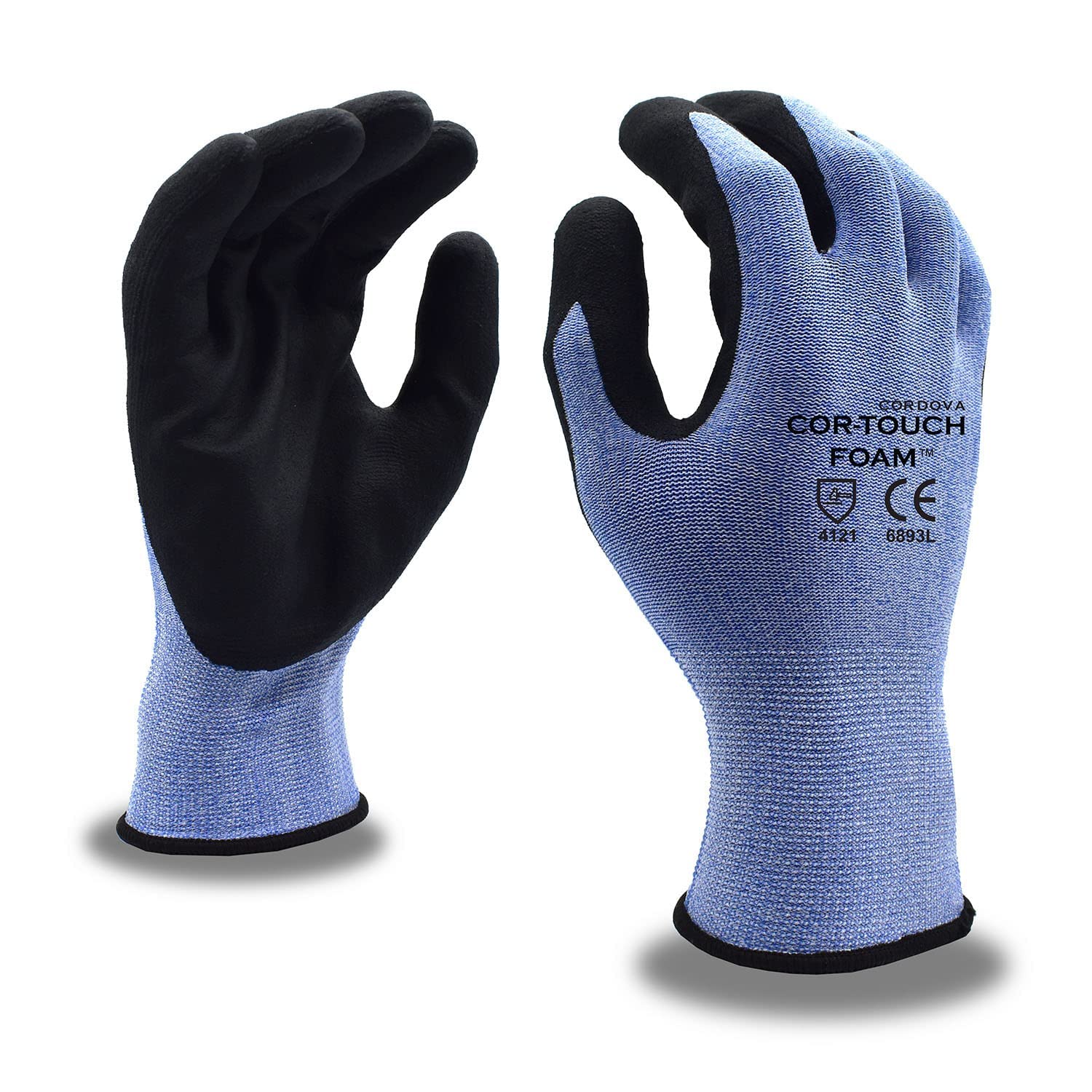 Cordova 6893L Cor-Touch Foam 13-Gauge Gloves, Gray Nylon Shell, Black Micro-Foam Nitrile Palm Coating, Large, 12-Pack