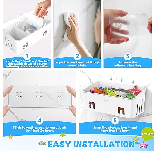 Miniatura 8 de Lysam Almacenamiento de juguetes de baño, 2 paquetes, soporte grande para juguetes de baño con 3 compartimentos, organizador de juguetes de bañera