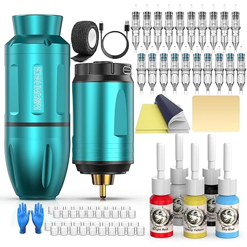 Wormhole Tattoo Kit Tattoo Gun Kit Wireless Tattoo Machine with Tattoo Gun 1,500mAh Capacity Battery 20 Tattoo Cartridge Needles WTK273