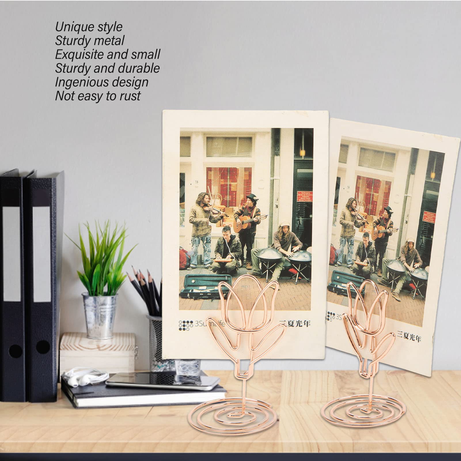 Fyearfly 20 Pezzi Segnaposto, Forma di Tulipano Squisito Segnaposto in Oro Rosa, Clip per Supporto per Promemoria, Supporto per Clip per Foto per Decorazioni da Tavola per Feste di Matrimoni (Oro)