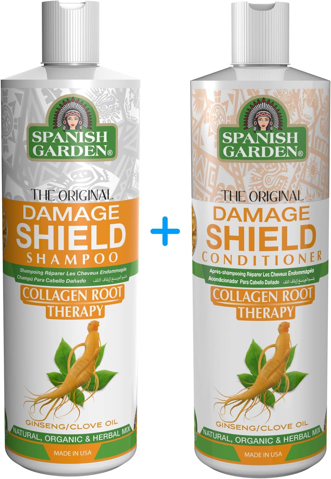 Spanish Garden Damage Shield Shampoo & Conditioner Set | Collagen Root Therapy with Organic Oils, Natural Vitamins, and Herbal Extracts | For Weak & Fragile Hair, 16 oz