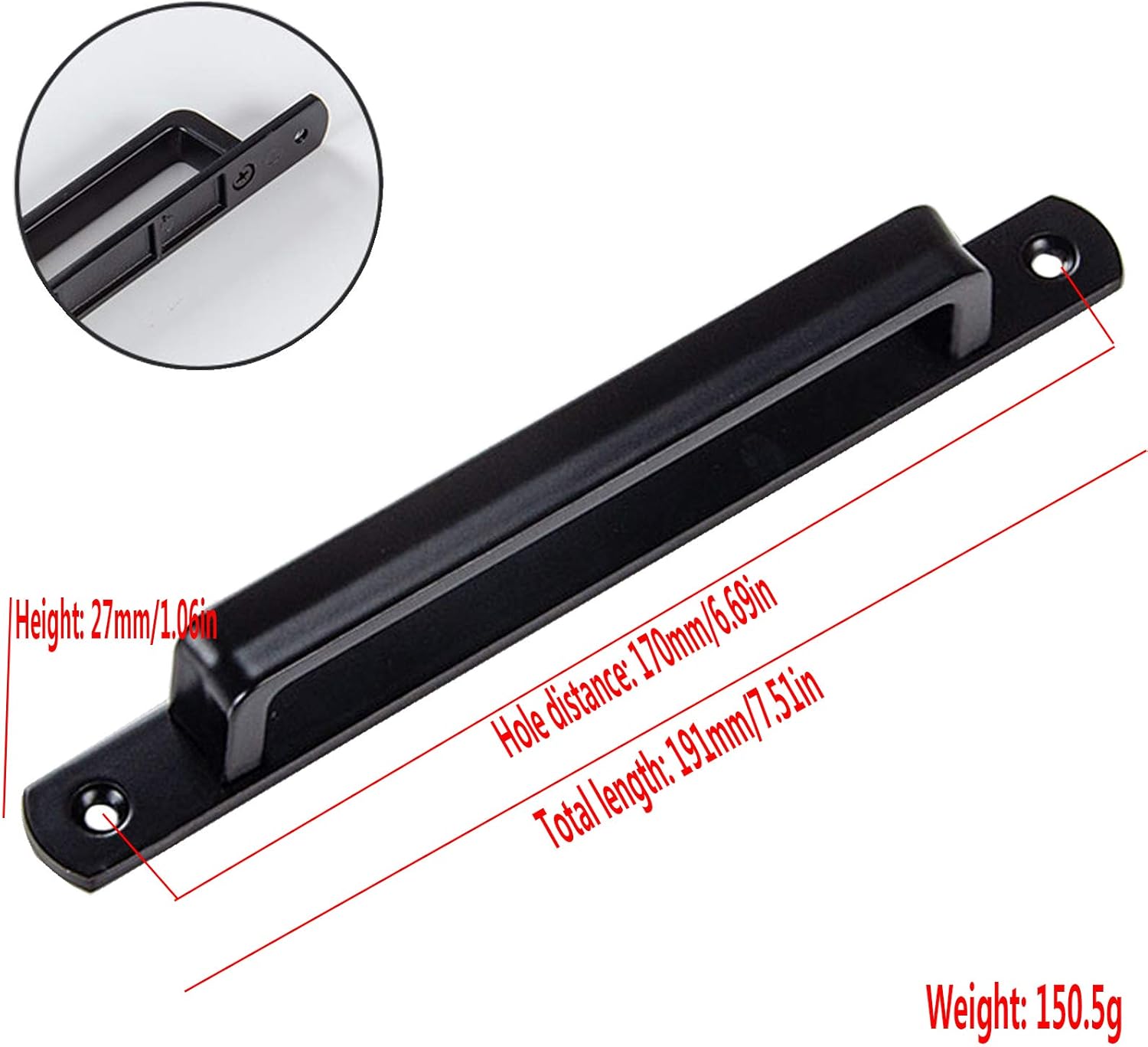 2 Pack Door Handle Pulls,Sliding Barn Door Cabinet Handle Solid Zinc Alloy Garden Gate Handle Cupboard Door Handles Black Door Handles Internal Wardrobe Handles(Hole Distance:170mm