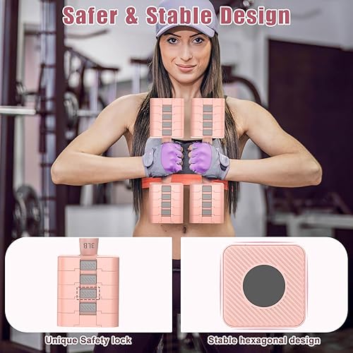 Miniatura 4 de Juego de 2 mancuernas ajustables 5 en 1 para mujereshombres, 3 libras, 5 libras, 7 libras, 9 libras, 11 libras, juego de mancuernas para