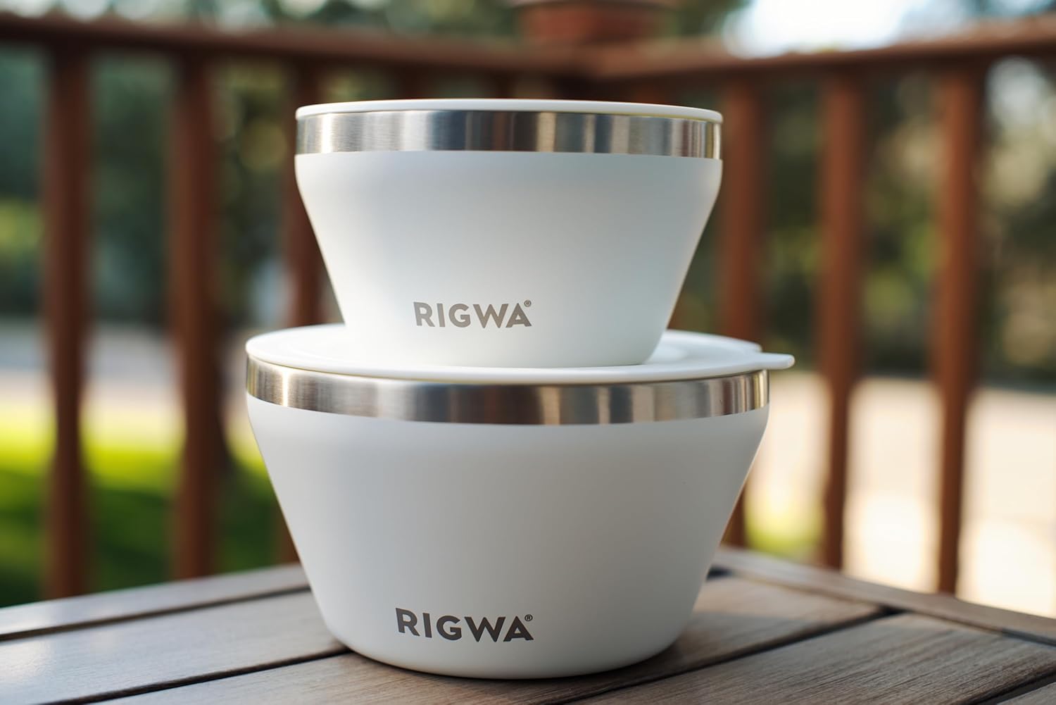 RIGWA FRESH BOWL SET - SNOWBIRD - Ceramic Coated Stainless Steel Insulated Bowl Set - 40 oz and 20 oz Vacuum Sealed Food Bowls with Lids - Complementary Bamboo Utensil Set - Non-Toxic & BPA Free