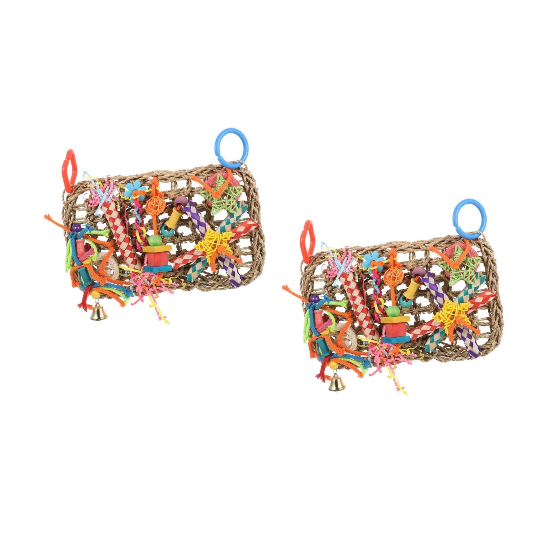 BESPORTBLE 2pièces Multi-Fonctionnel Jouet à Mâcher pour Oiseaux Tapis De Vannerie pour Perruches Et Petits Perroquets Accessoire De Cage Suspendu