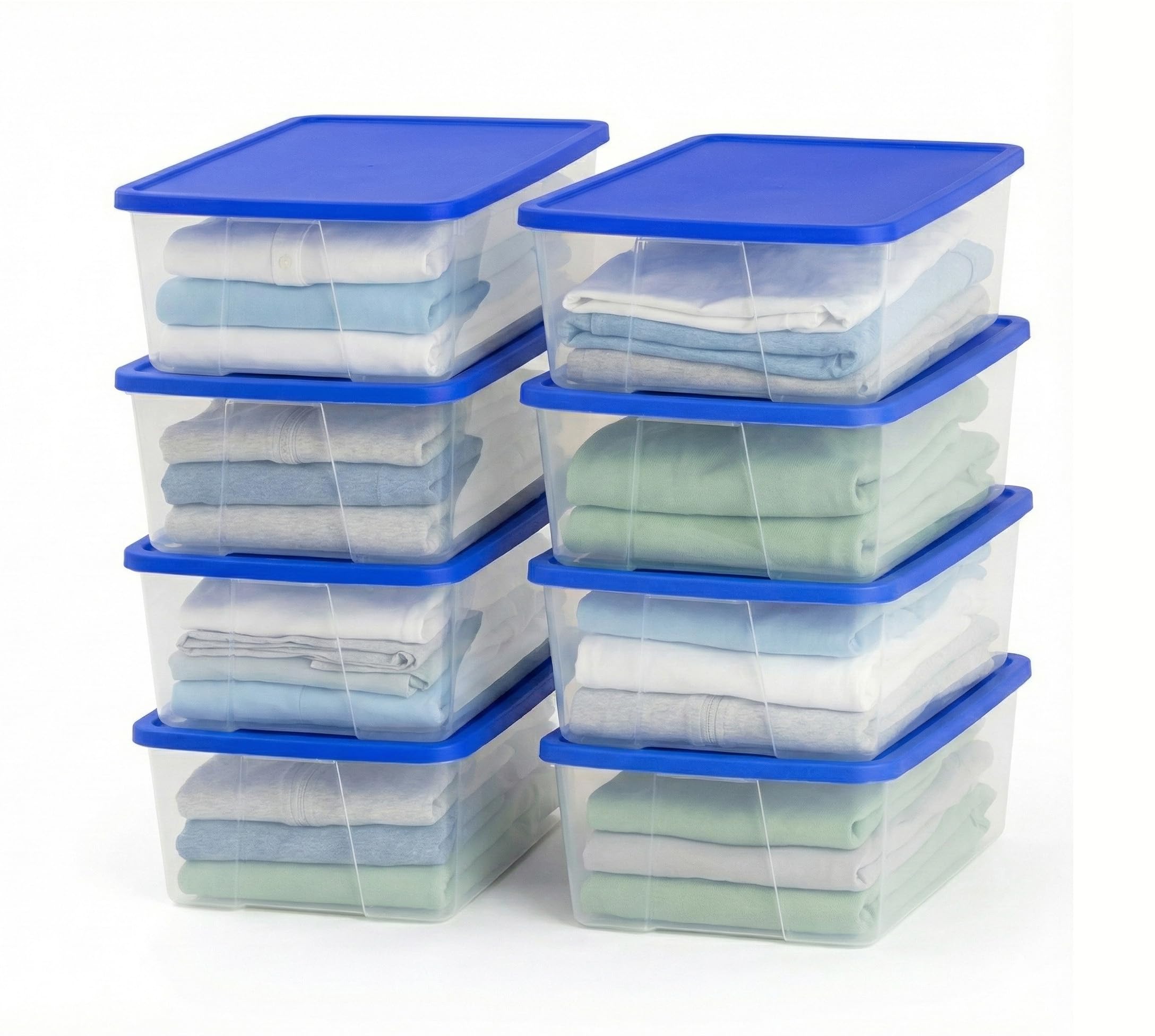 HOMZ 8-Pack Snaplock, Small Clear Plastic Storage Organizer Bins w/Lids, 12 Quart, Blue - Stackable Container Boxes for Bedroom, Bathroom, Garage, and Office Organization