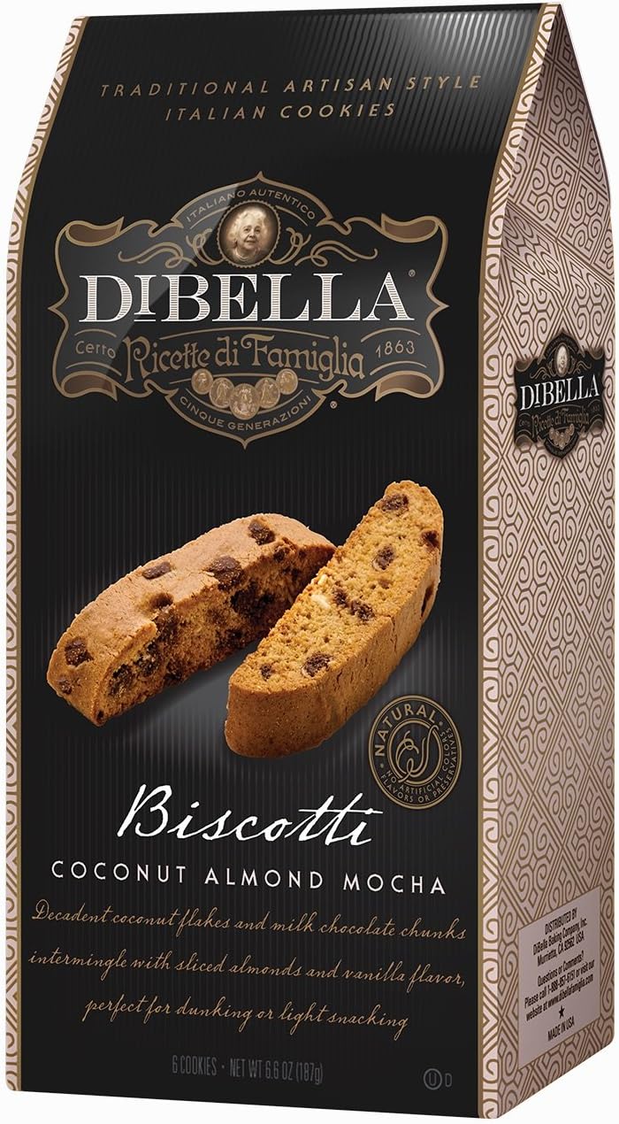 Dibella Biscotti Cookies – Authentic Italian Biscotti, Coconut Almond Mocha, 6-Count – Gourmet Cantuccini Biscotti – Rich Flavor – Crunchy Outside with Silky Middle – Classic Italian Biscotti