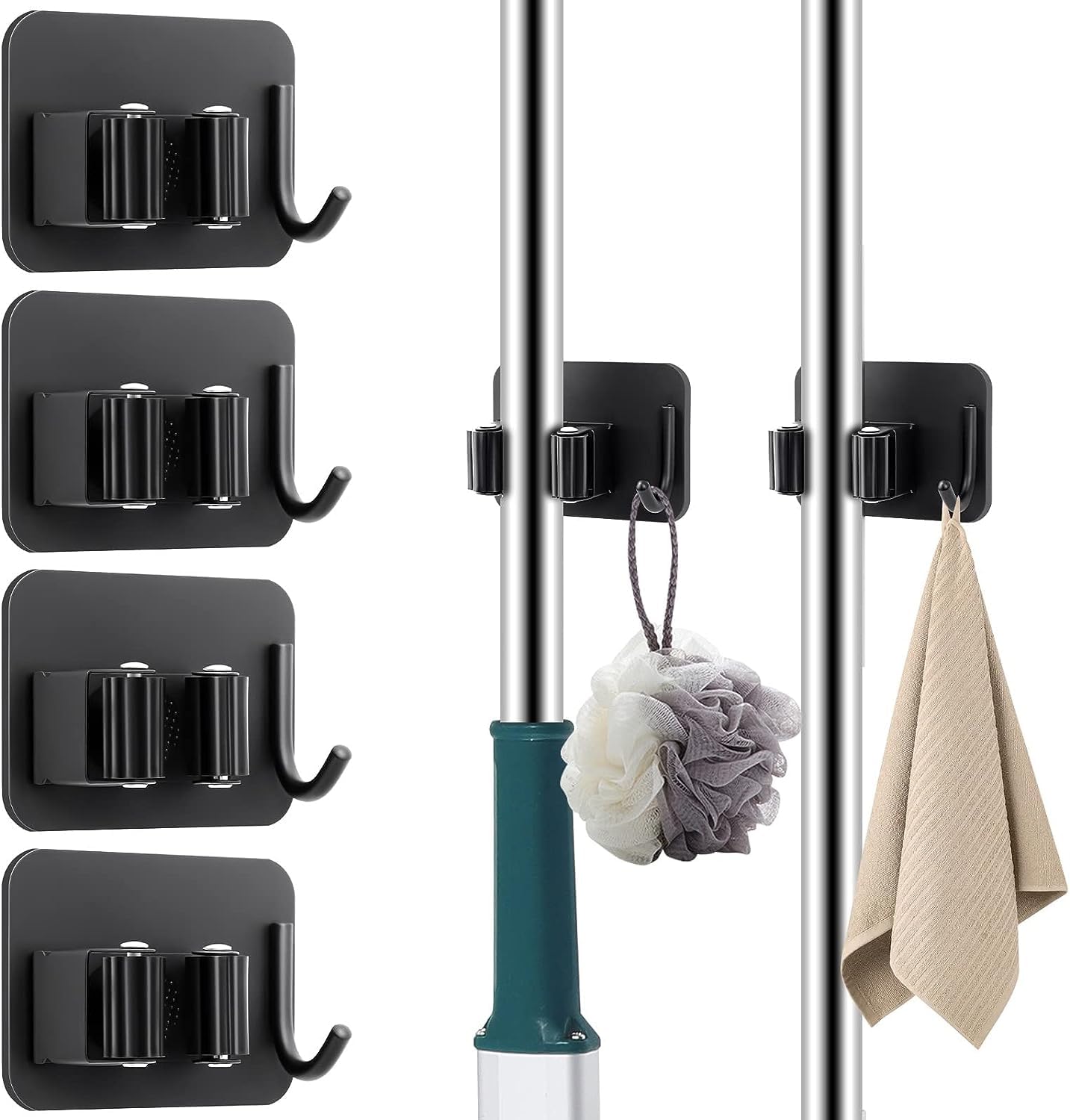 Enclave Stainless Steel Mop and Broom Holder Wall Mounted, Adhesive Storage Solutions for Broom Holders, Garage Storage Systems Broom Organizer. (PACK OF 4, BLACK STAINLESS STEEL) (B0CW32FKSY) Amazon Price History, Amazon Price Tracker