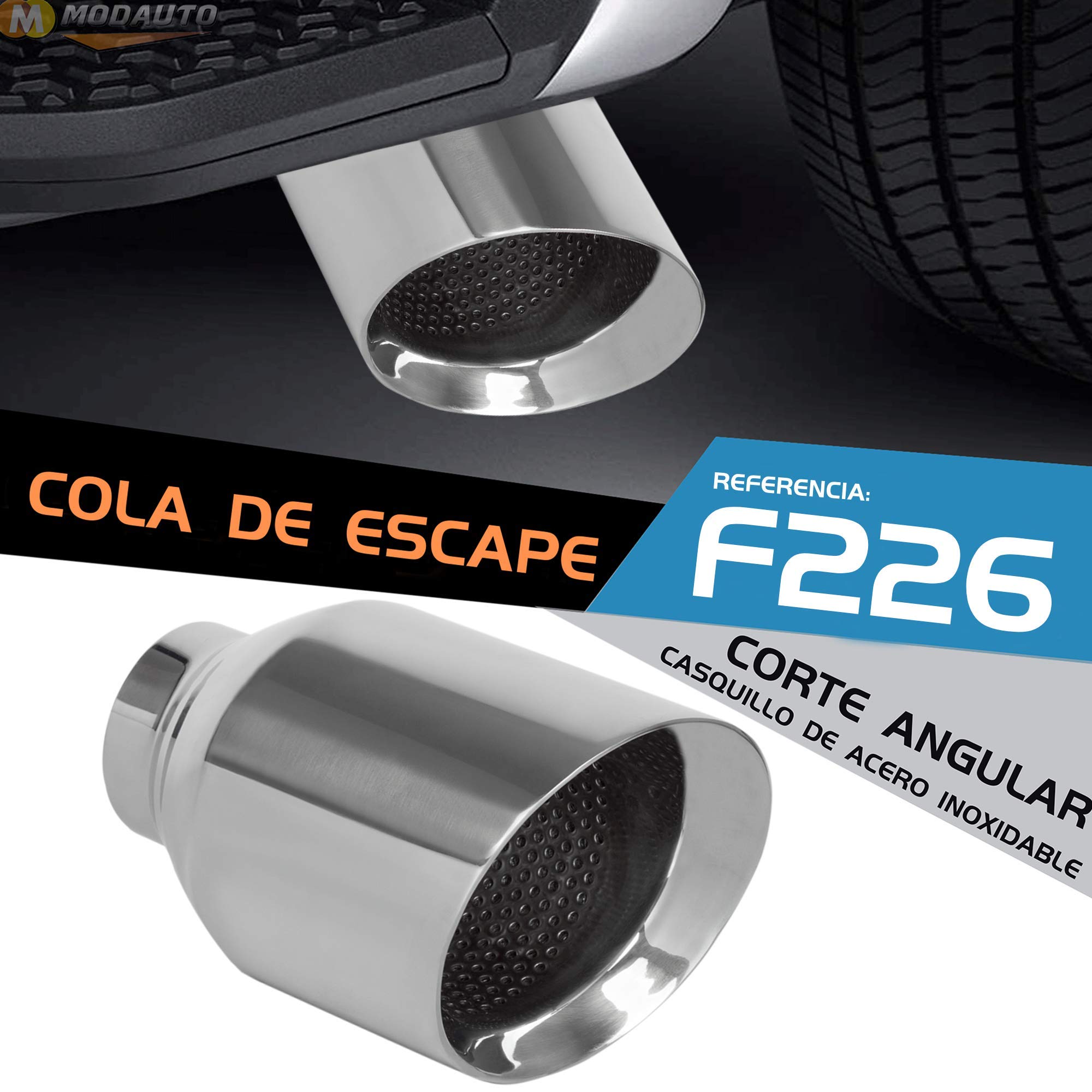 MODAUTO Cola de Escape, Terminales de Escape, Casquillo de Acero Inoxidable, Escape Universal de Coche, Modelo F226