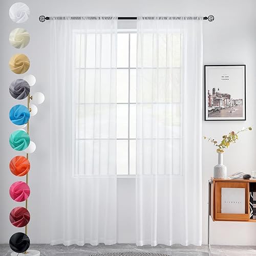 youleyar Solid Sheer Rod Pocket Curtain Voile Draperies 2 Panels