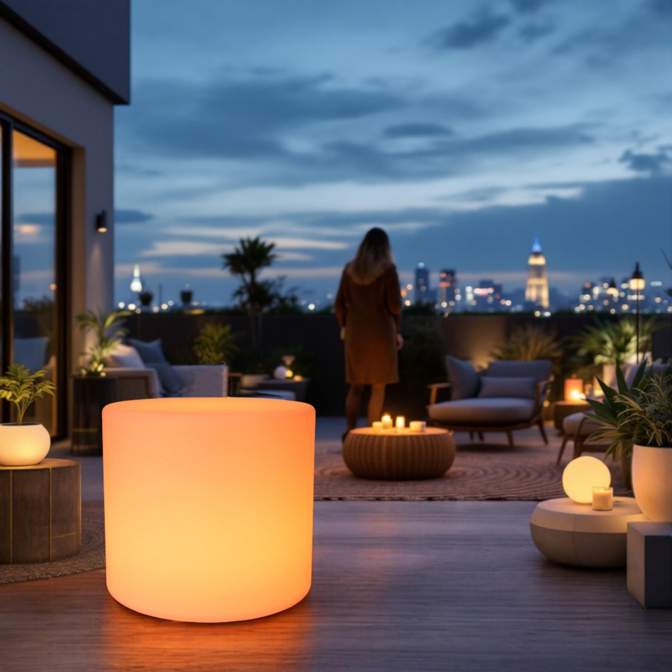Arnusa LED Hocker mit Beleuchtung 45 cm x 50 cm RGB Leuchthocker PL608 mit Akku & Fernbedienung, 16 Farben, dimmbar, als Sitzhocker & Beistelltisch für Garten, Balkon, Party & Lounge