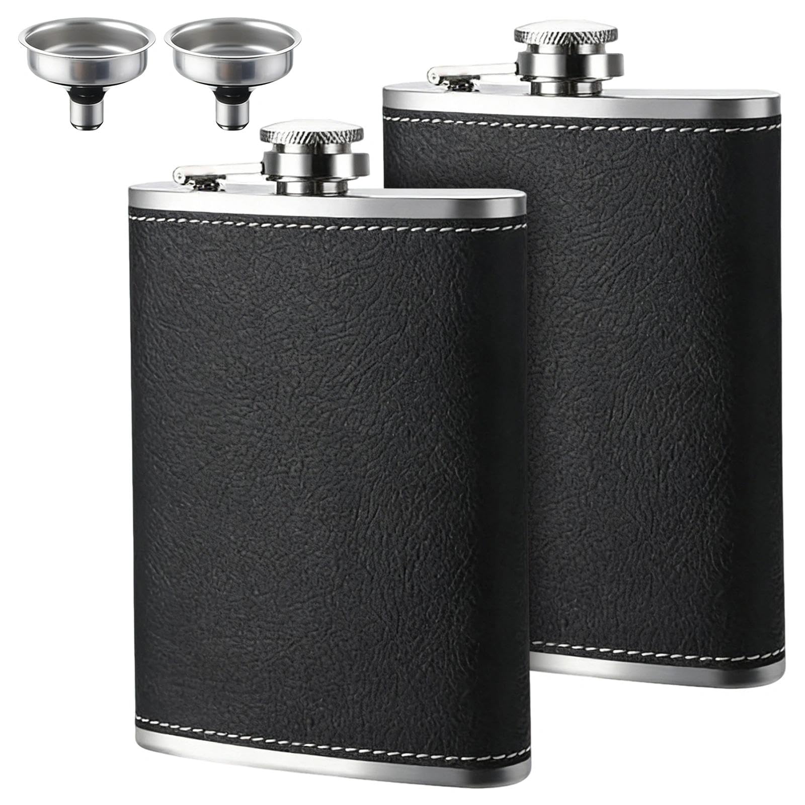 Hip Flask, 2 Pack 8oz Hip Flasks for Men, Flask Alcohol with 2 PCS Stainless Steel Funnel for Camping Hiking Outdoor Adventures, Social Gatherings and Gift Giving