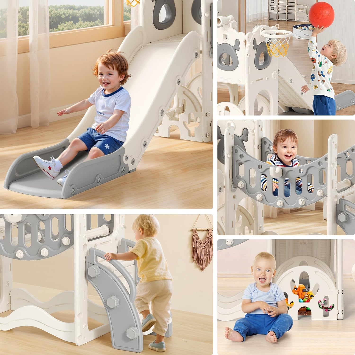 Toboggan Pour Enfants, 4 En 1, Avec Panier De Basket Et Structure Escalade Telescopique Jaune 70 X 177 X 92 Cm 99308697