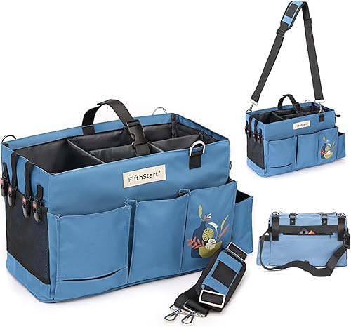 Miniatura 12 de FifthStart Organizador de limpieza multiusos con cintura, correa para el hombro, base de malla y 9 bolsillos, organizador de pañales fácil de