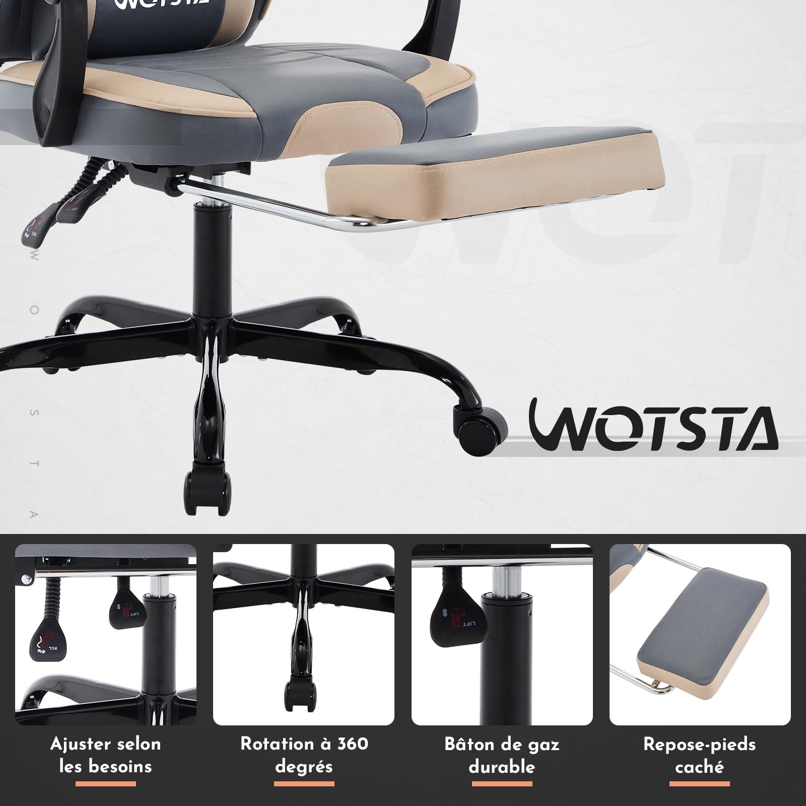 Chaise Gaming Racing, Siege Gaming Repose-Pieds Rétractable, Fauteuil Gamer avec Massage Lombaire, Fauteuil Bureau Ergonomique Confortable, Dossier Inclinable à 135°, Charge 120 kg
