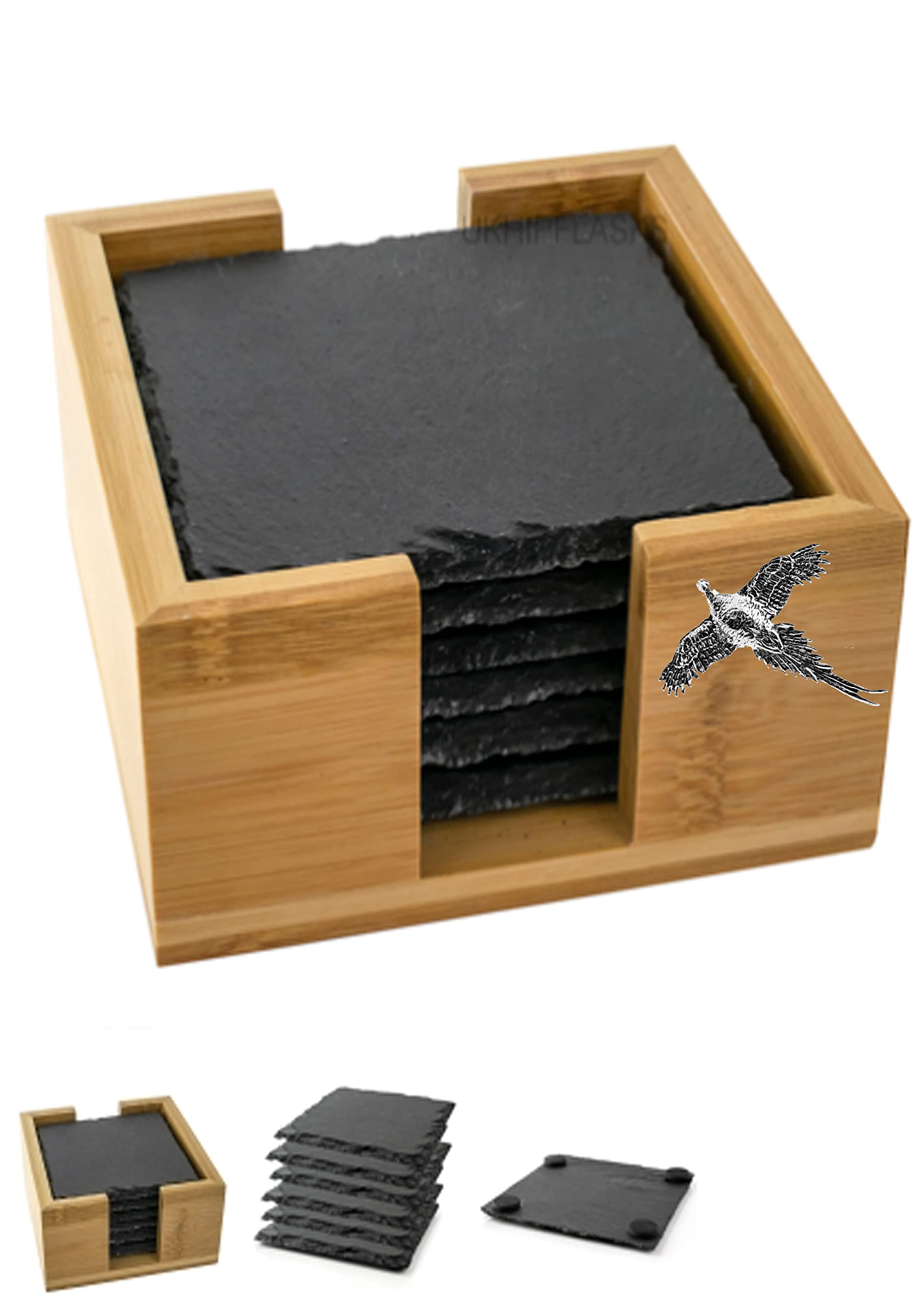 Dessous de verre ardoise motif faisan B47 lot de 6 sous-verre carré table