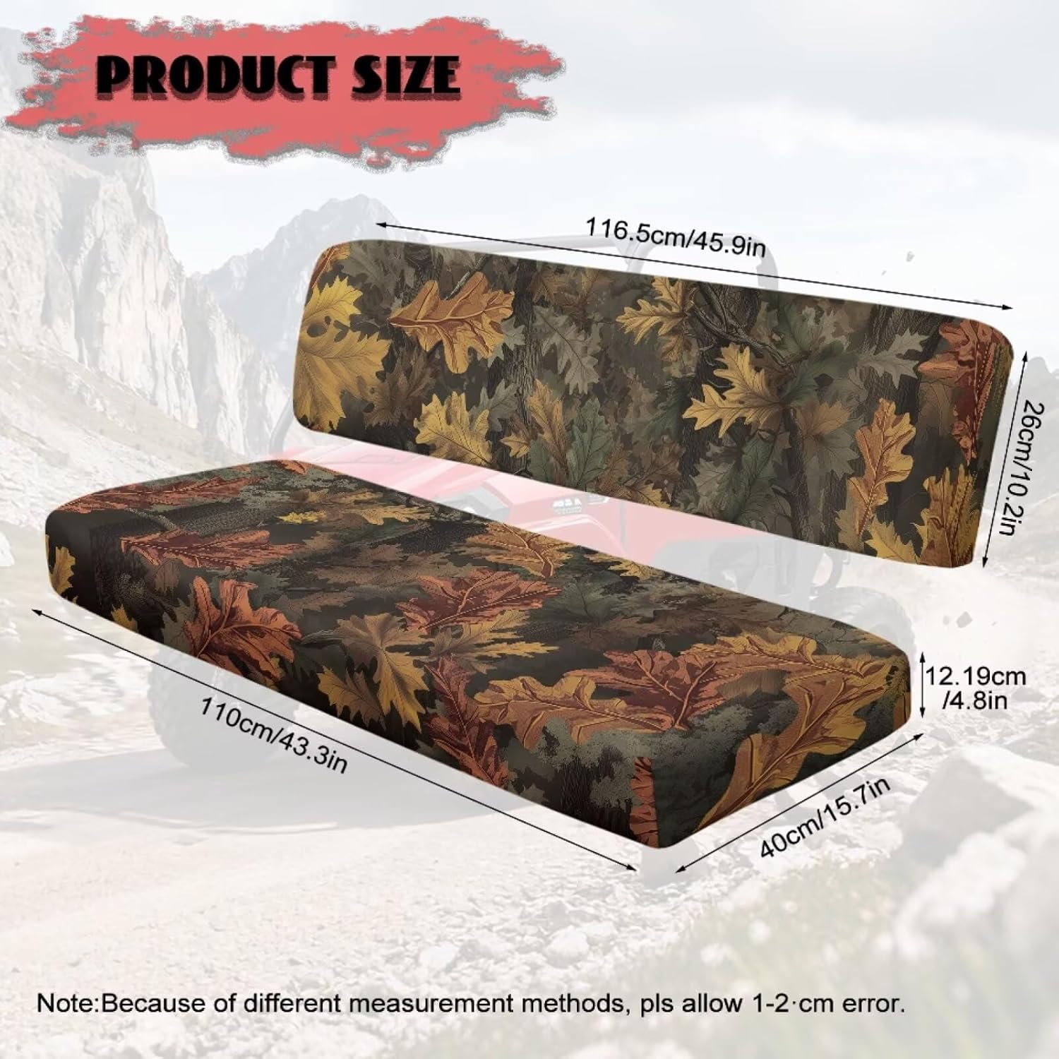 UTV Seat Cover Dustproof Powersports Seats Covers Hunting Leaf Print Mule Bench Seat Cover Compatible with Mule SX 2017-2023 Washable Interior Decor