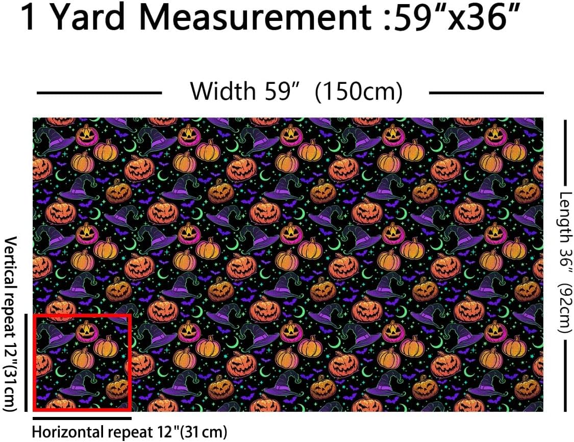 Halloween Fabric by The Yard Cartoon Gradient Hippie Pumpkin Decor Fabric for Kids Sewing Supplies Neon Light Glitter Stars Moon Cute Bat Fabric for DIY Upholstery and Home Accents 2 Yards,72"L x 59"W