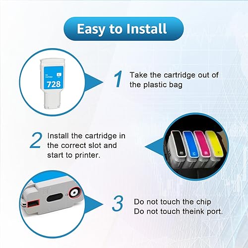 Miniatura 5 de Cartucho de tinta compatible de repuesto para remanufacturado 728 cian 10.1 fl oz 728XL tinta (F9J67A) uso con impresoras DesignJet T830 MFP,