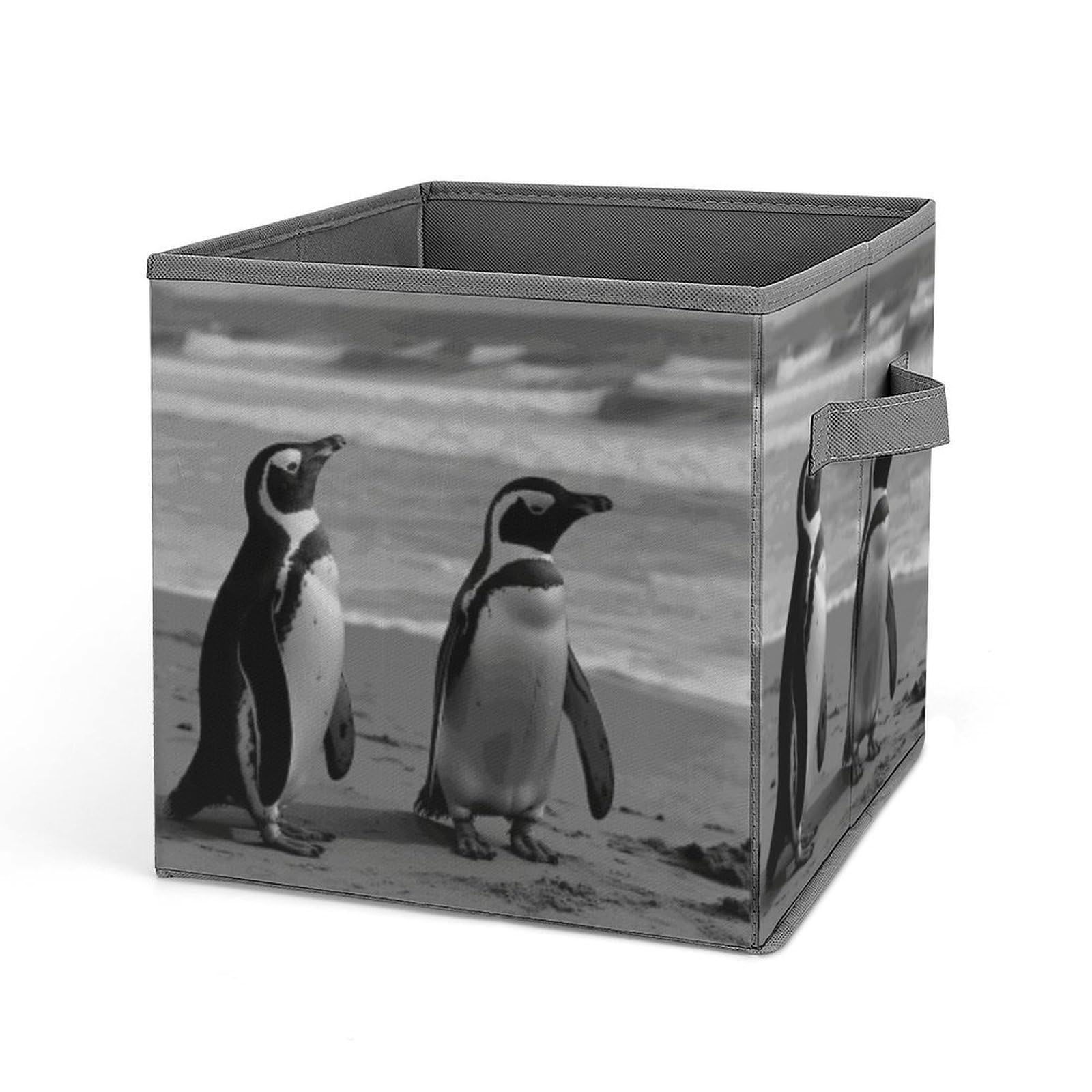 JTREHY Penguin Standing on The Beach Storage Bins Sturdy Large Capacity Folding Sorting Boxes Convenient Stable Storage Box Collapsible Fabric Storages Cubes Organizer with Handles