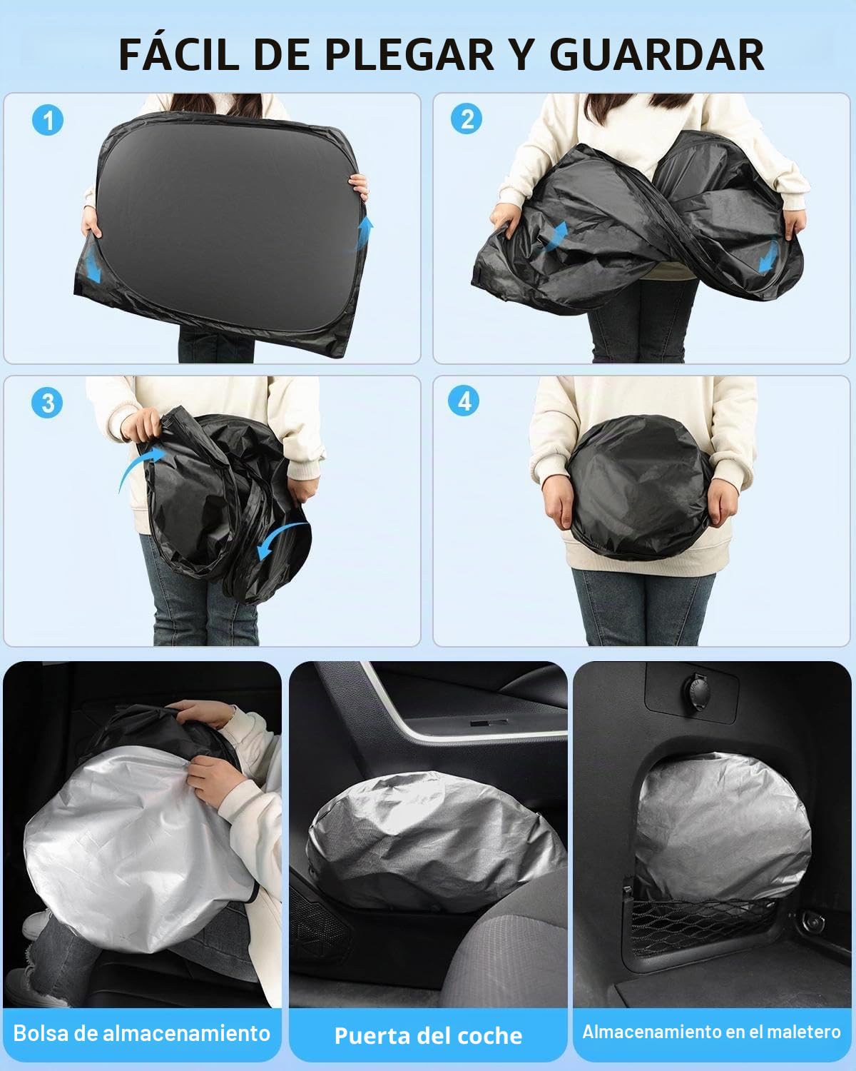 Juego de 8 parasoles para coche EVOOOR para Skoda Kodiaq (2017–2024) – Cobertura completa para parabrisas, ventanillas laterales, ventanas triangulares y luneta trasera – Protección UV y contra el
