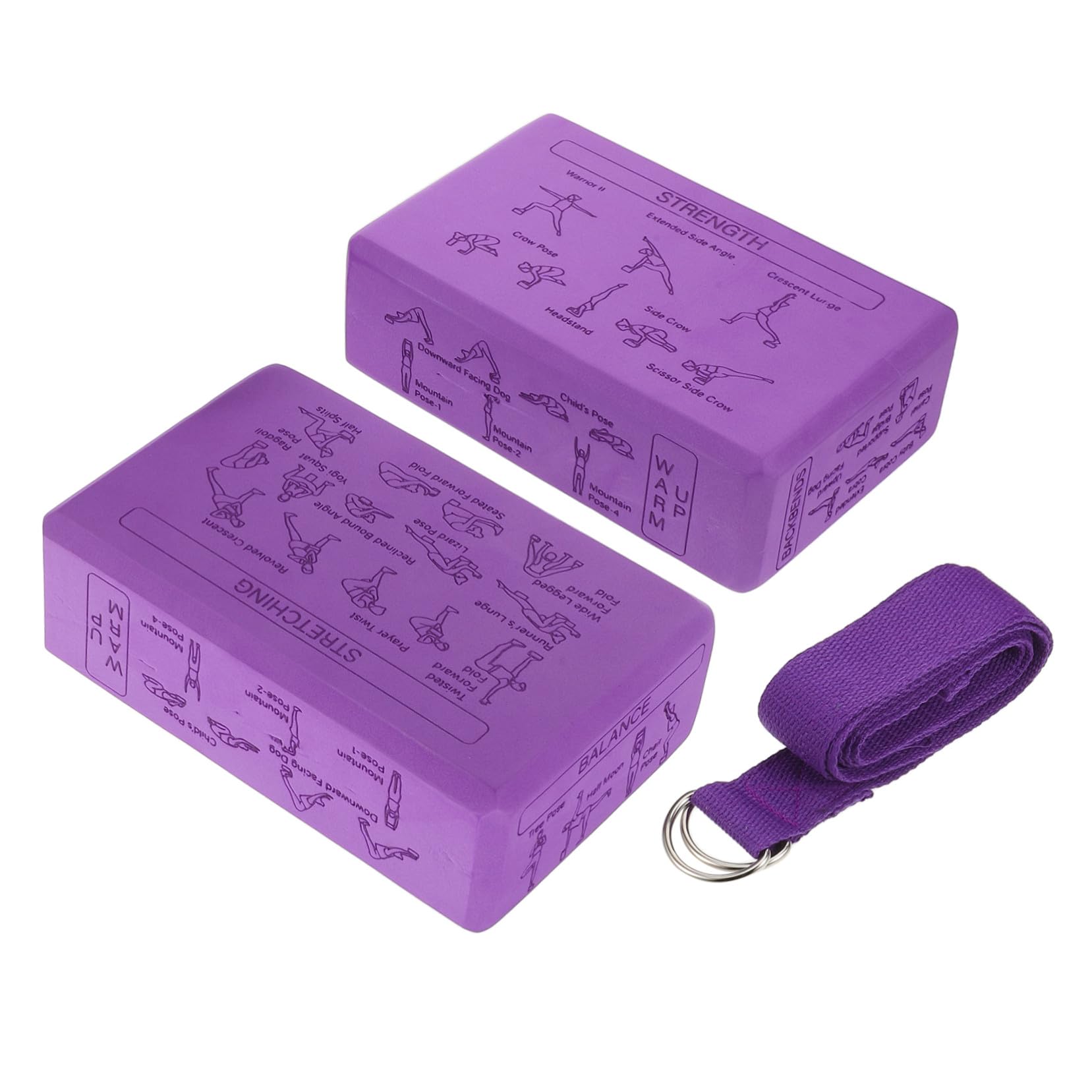 TOYANDONA Bloques de Yoga de Alta Densidad de Espuma Eva con Correa Antideslizante, Ligeros Posiciones Impresas para Entrenamiento de Equilibrio y Estiramientos
