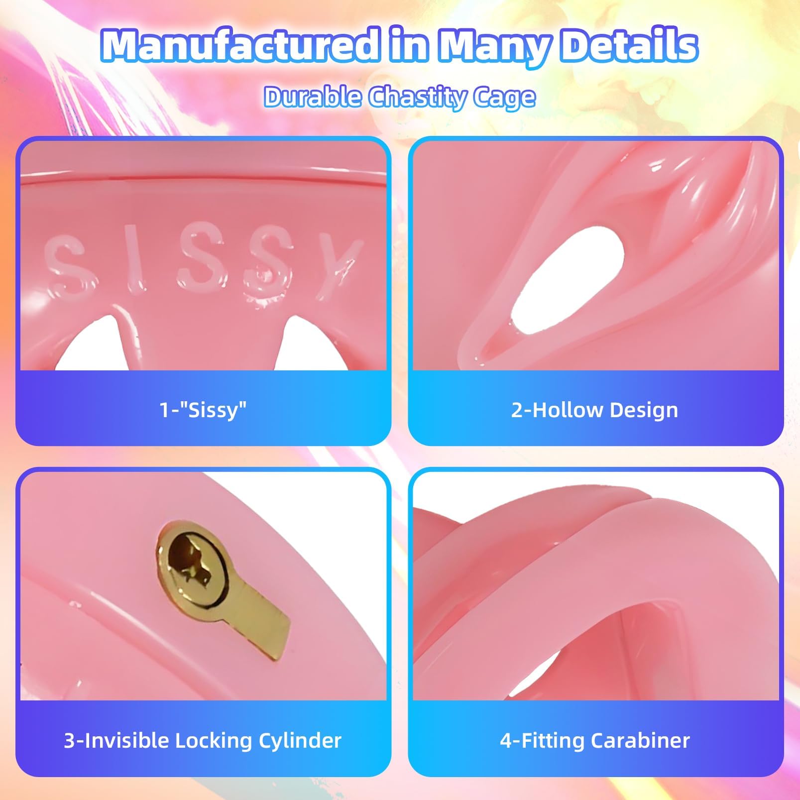 Gabbia di castità traspirante per uomini, gabbia del pene di Sissy con 4 anelli regolabili e 2 chiavi, gabbia di castità giocattolo del sesso SM serratura invisibile (S)