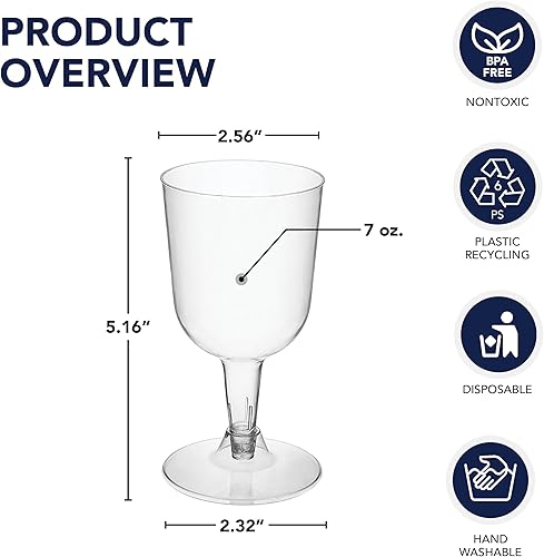 Miniatura 2 de Party Essentials Copas de vino desechables de plástico duro de dos piezas, 20 unidades, 7 onzas, transparente