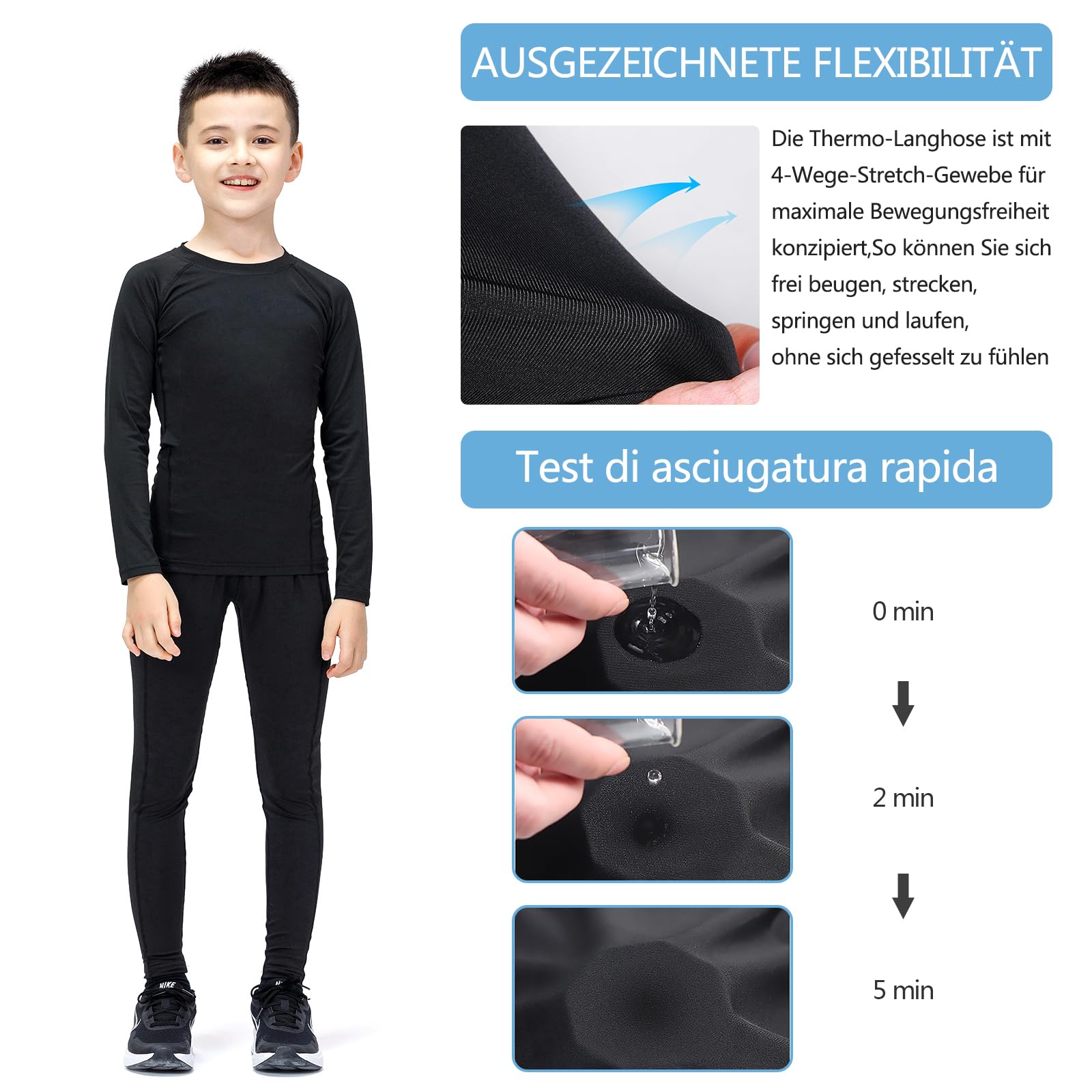 Fengzio Bambini Intimo Termico Set Ragazzo Ragazza Biancheria Intima Termica Sci Set Termico Funzione Base Layer Riscaldante Traspirante Riscaldante e ad Asciugatura Rapida Intimo Funzionale Set