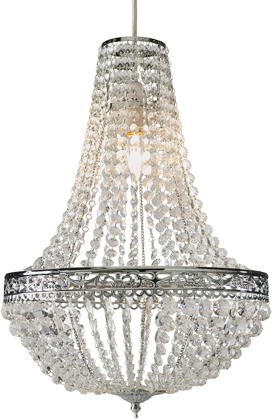 Ceiling Shade Crystal Victorian Style Jewelled Light, Acrylic Jewels, Silver Metal Frame