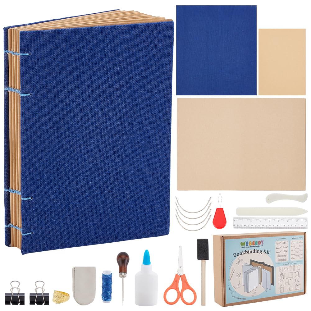 WEBEEDY DIY Coptic Stitch Bookbinding Kit Bookbinding Supplies Set for DIY Bookbinding Crafts and Sewing,61 Pcs Hardcover Journal Craft Kit for Beginners Birthday Gifts,4X6