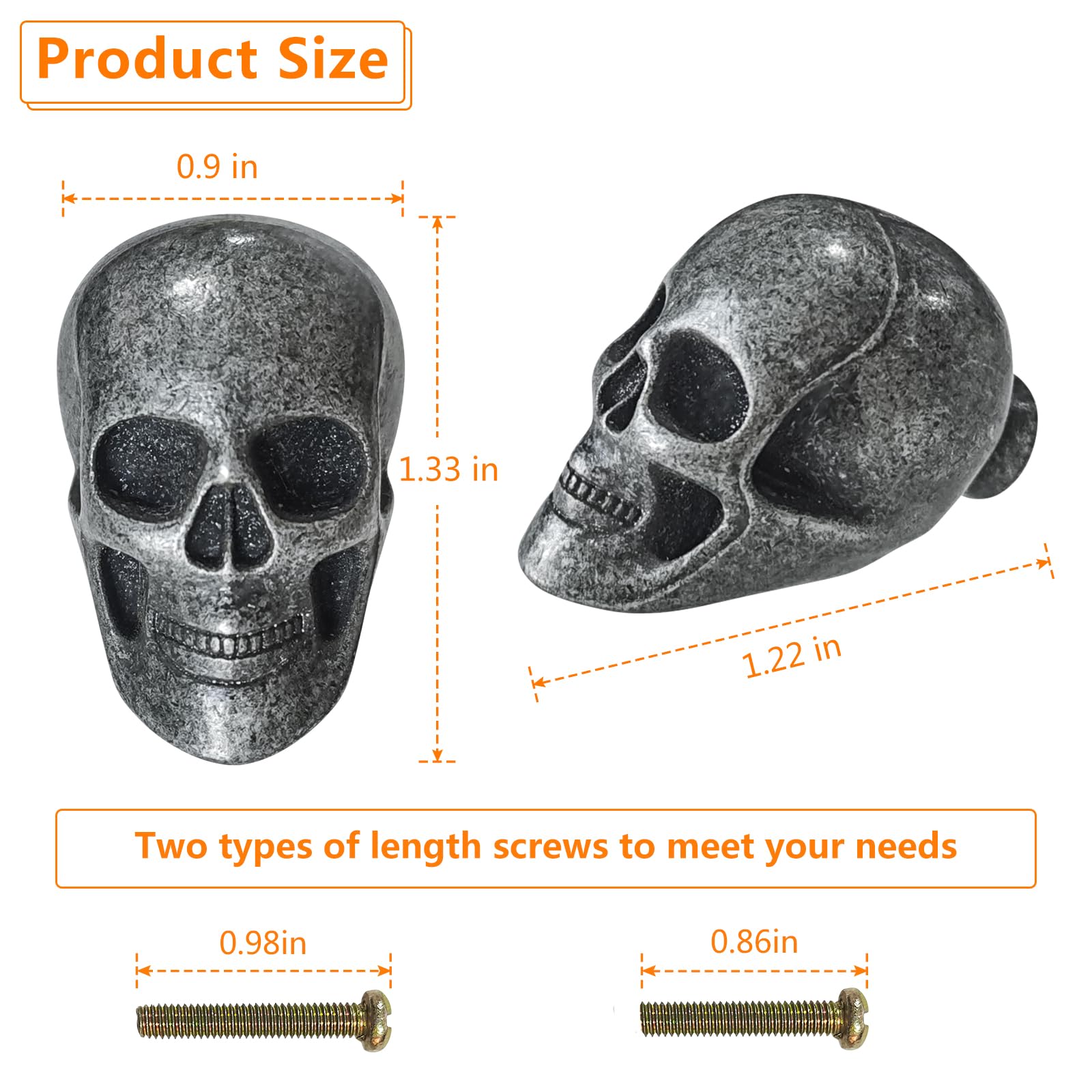 BAMI-LEE House Vintage Skull Cabinet Knob,4 Piece Furniture Cabinet Handle for Kitchen Dresser Cupboard Wardrobe with Screws (Ancient tin) - Image 2