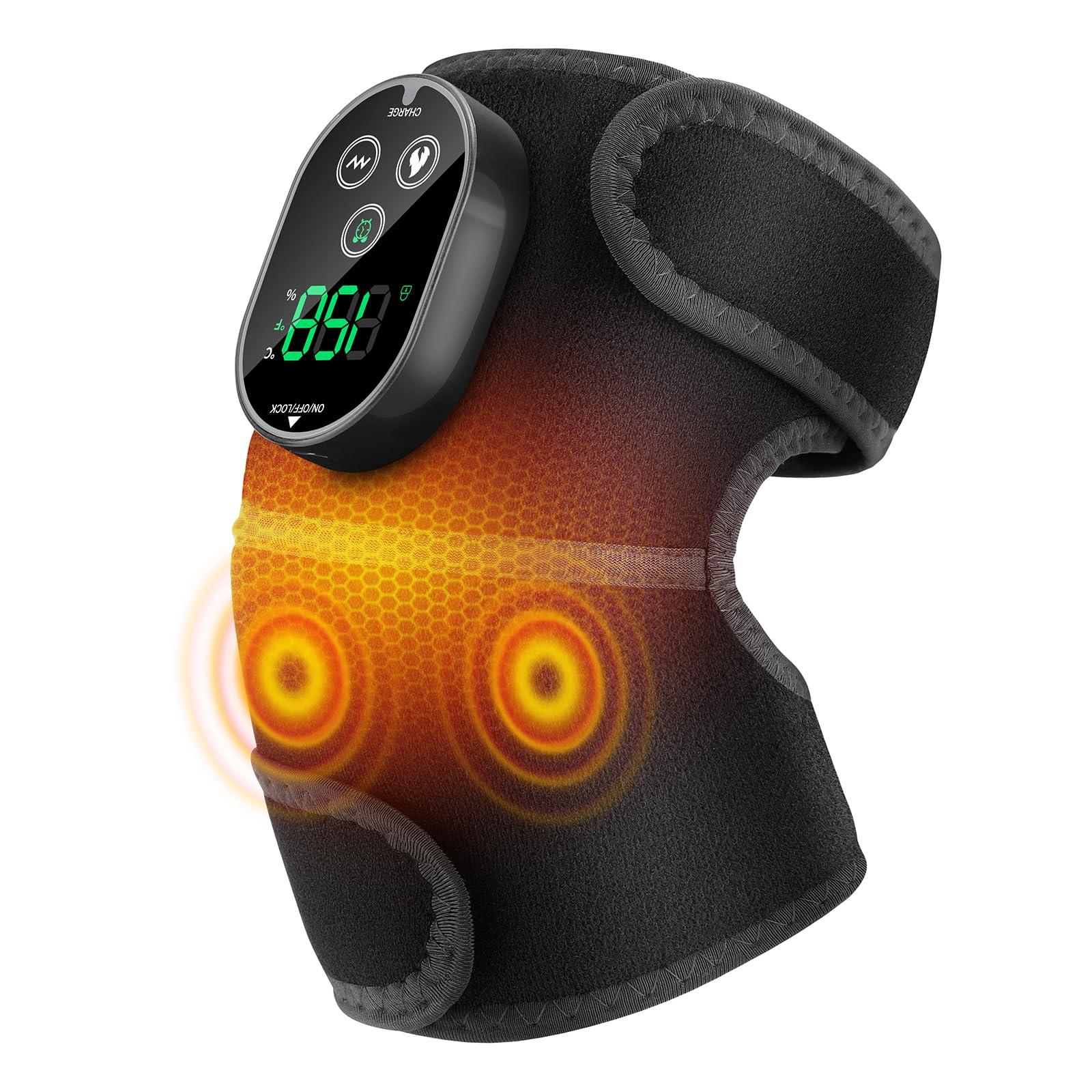 Knie Massagegerät Kabelloser mit 3 Vibration 6 Heizstufen 3 Timer Schwarz | Kniewärmer Massage mit 3000mAh, Massage Heizkissen für Knie Schulter Ellenbogen, kniemassagegerät Geschenk für Vater Mutter