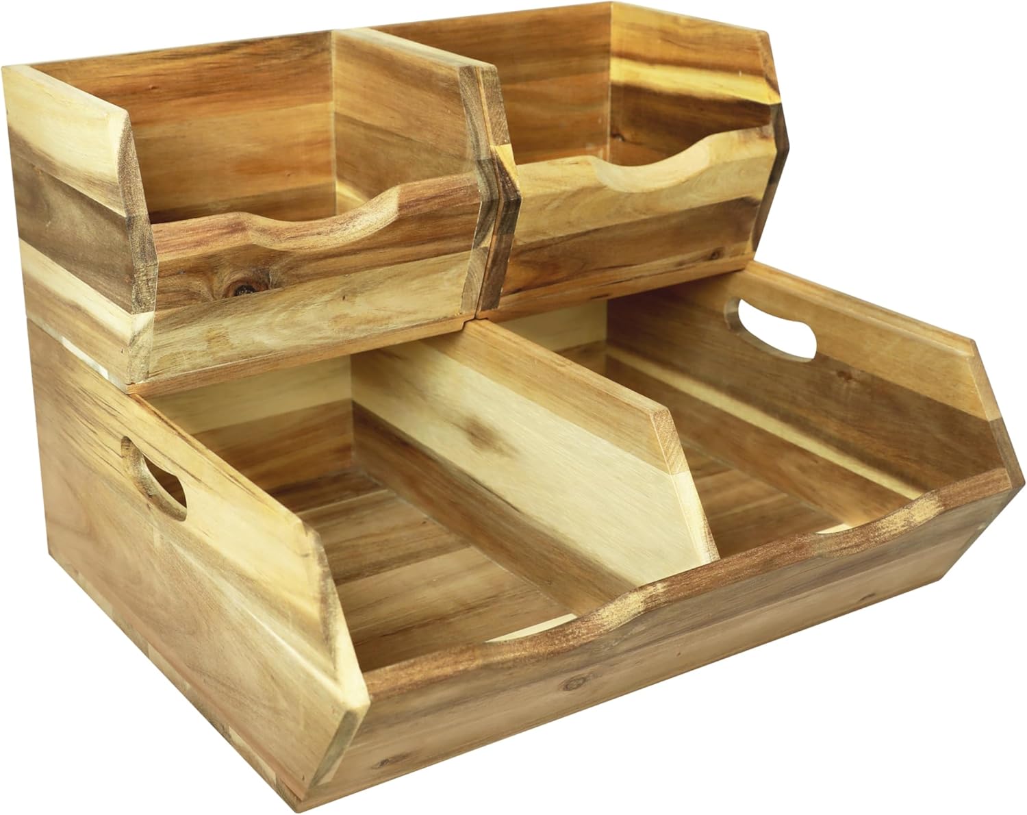 HOMESTEAD Pantry Storage Bins With Handles, Acacia Wood – Stackable, Potato and Onion Storage for Kitchen Organization, Set 3 Pieces