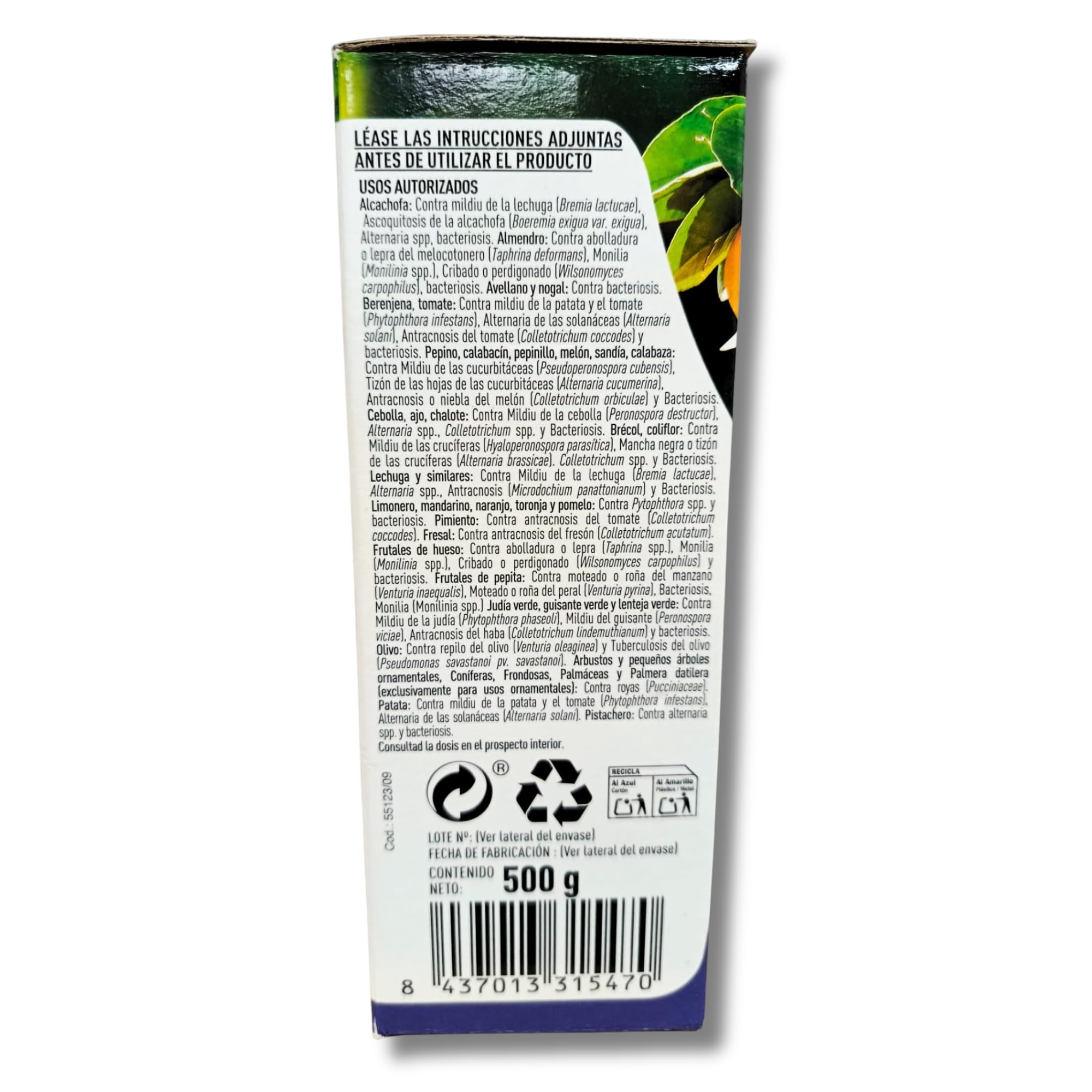 Cobre DRYCOP 50 DF Ecológico 500 GR para diluir hasta en 125 litros de agua MUY EFECTIVO | Fungicida y Bactericida | Contra Mildiu o Mildium, Monilia, Aguado, Repilo, Alternaria... | Nexum Market