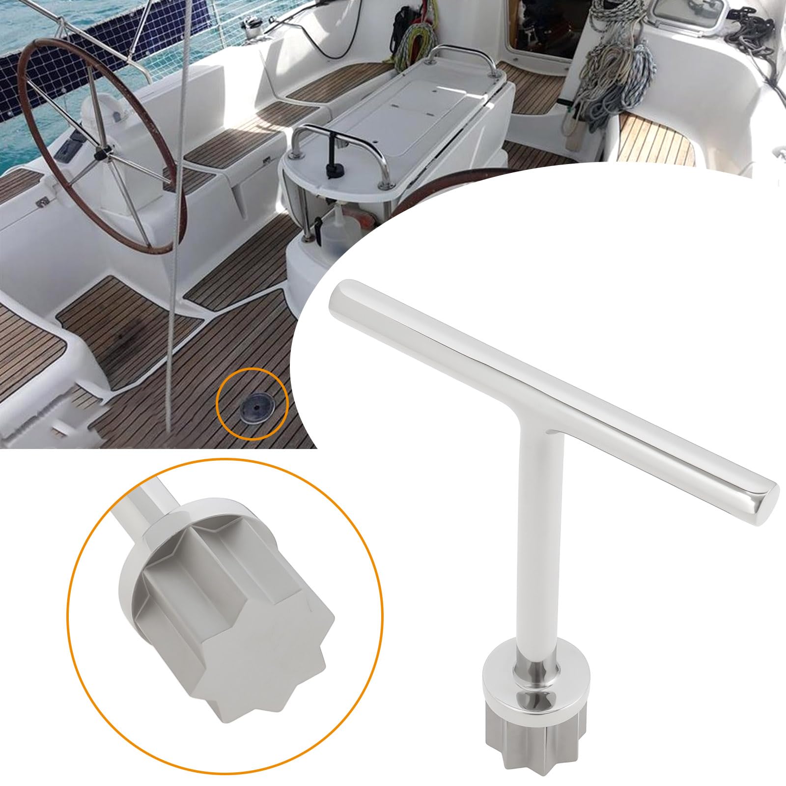 Chiave A Stella con Impugnatura A T in Acciaio Inossidabile da 23 Mm Utensile Marino con Impugnatura A T per Piastre di Coperta