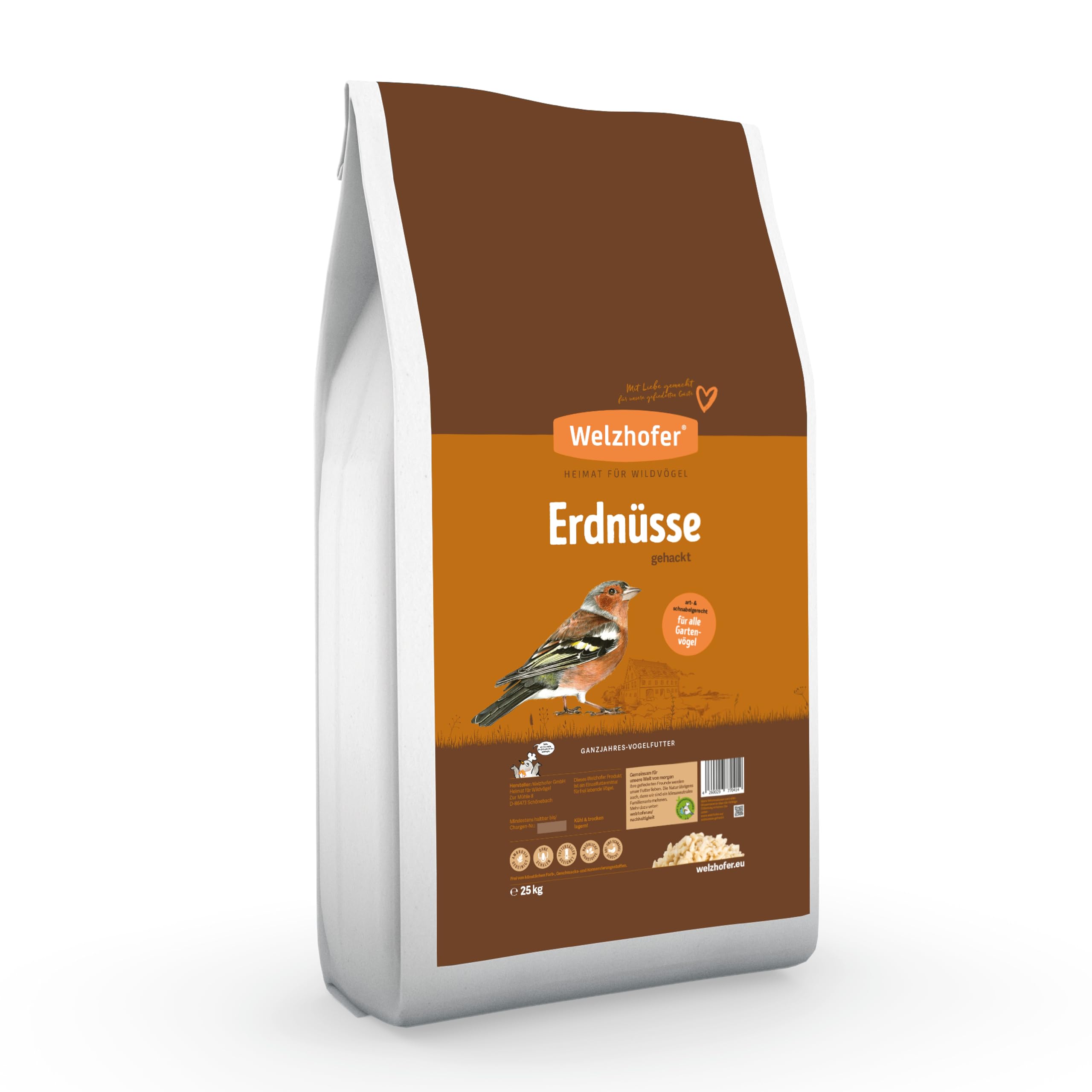 Erdnüsse gehackt 25kg Wildvogelfutter - Hochenergie Vogelfutter für Garten- & Wildvögel, mit extrem hohem Ölgehalt, 24% Eiweiß, 176 mg Magnesium. Rückstandsfrei & nährstoffreich