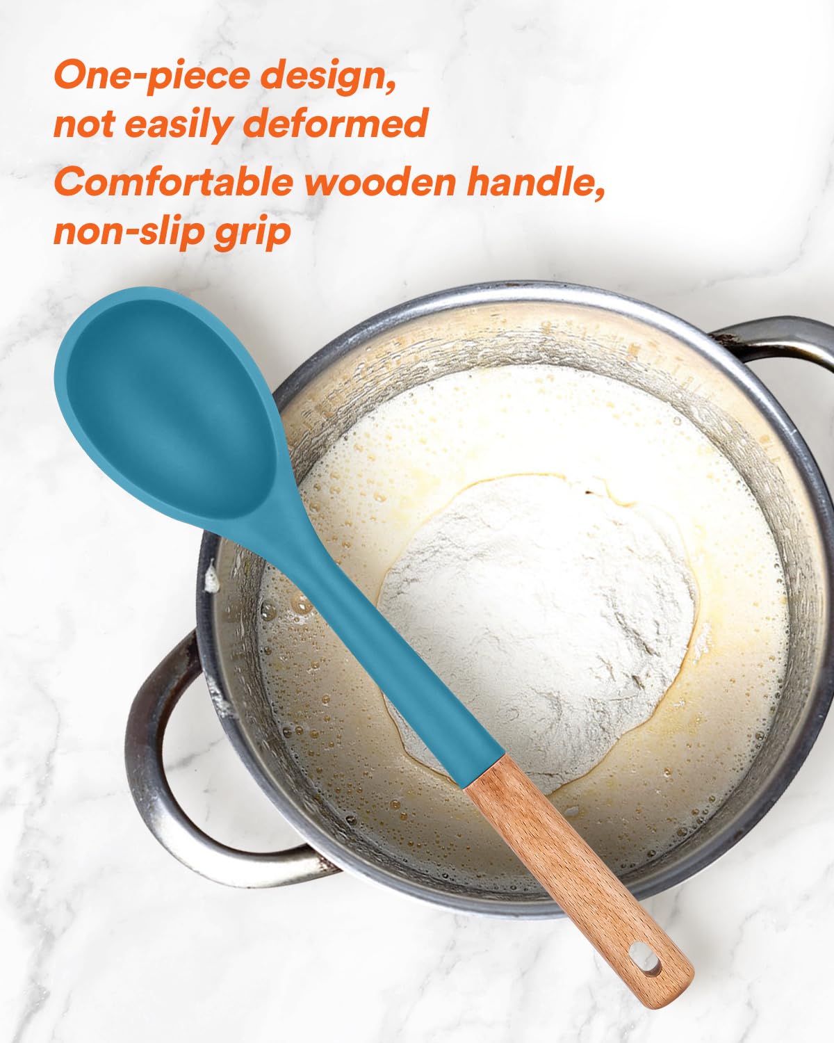 Badiano Cucharas de cocina grandes de silicona, mango de madera maciza antiadherente, 13.2 pulgadas | Cucharas de cocina de silicona de grado alimenticio resistentes al calor para cocinar, servir, untar y mezclar