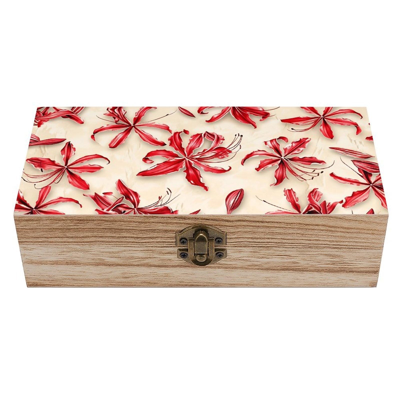 HLBSDM Whale & Jellyfish Wooden Storage Box with Hinged Lid,Vintage Gift Box Natural Wood Keepsake Decorative Rustic Jewelry Box 7.9" L*3.9" W*2.3" H