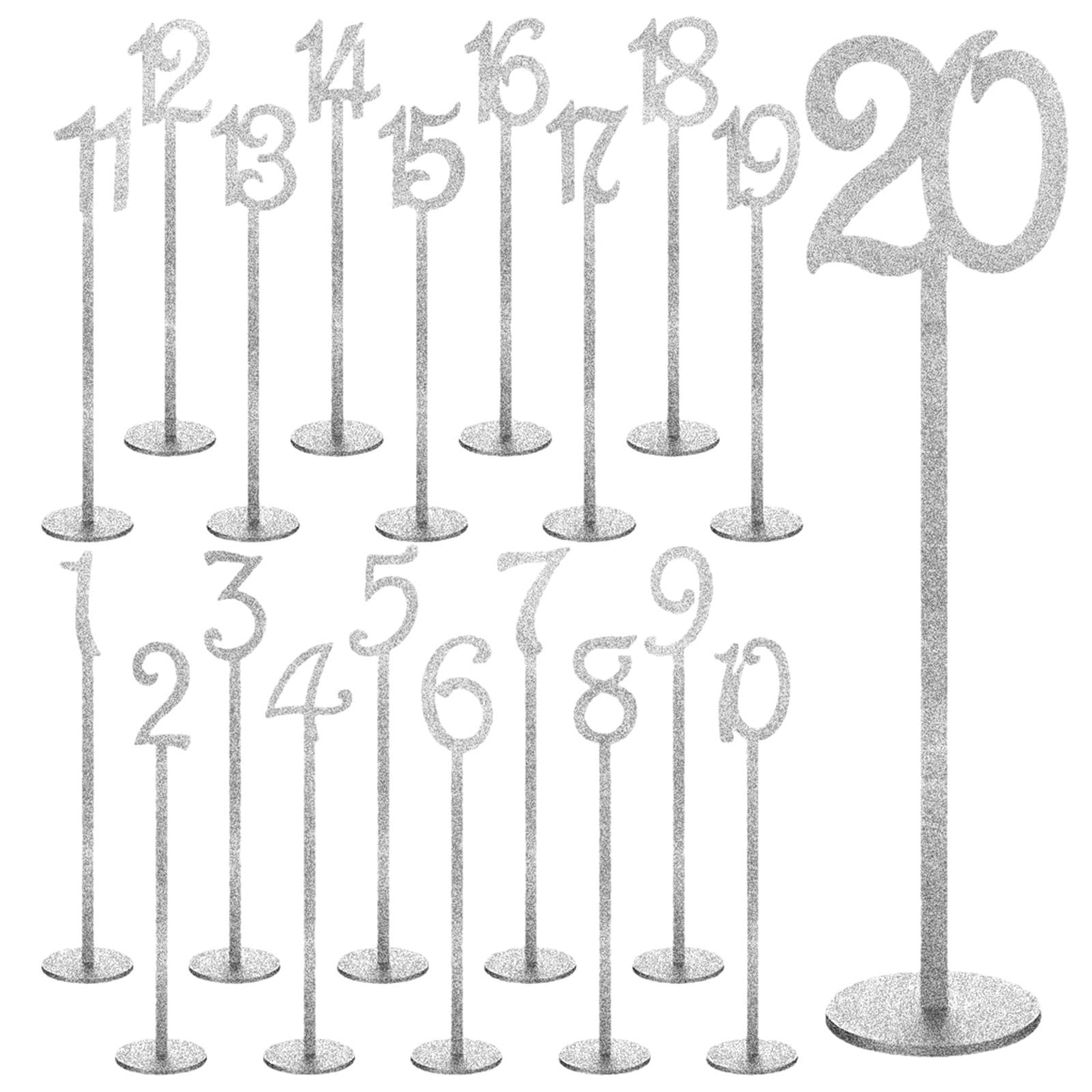 Numéros de Table Argent Qianly Lumineux avec Socle Stable en Bois Événementiel, 20 Pièces