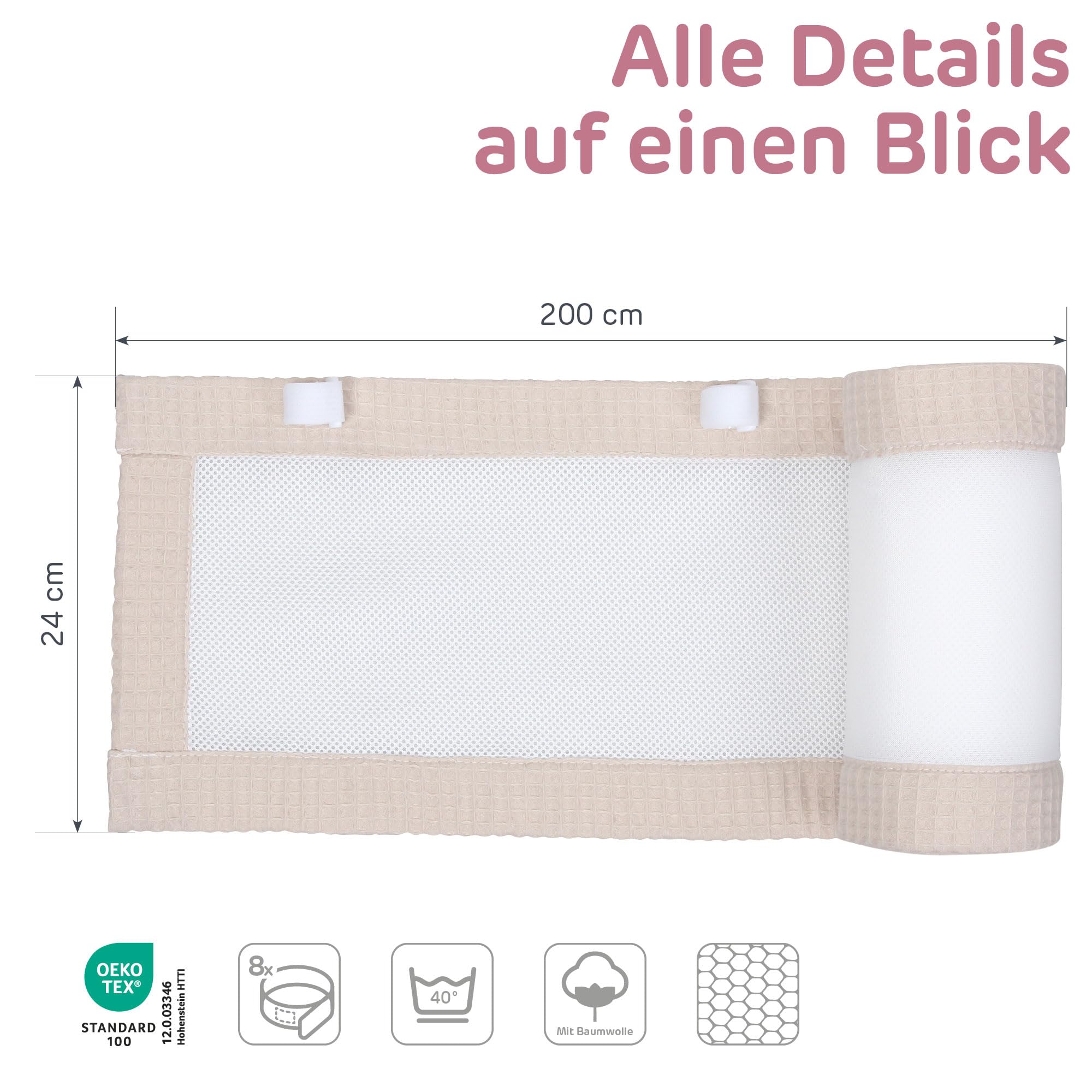 babybay Paracolpi 3D in rete piqué a nido d'ape, adatto per modello Boxspring XXL, sabbia