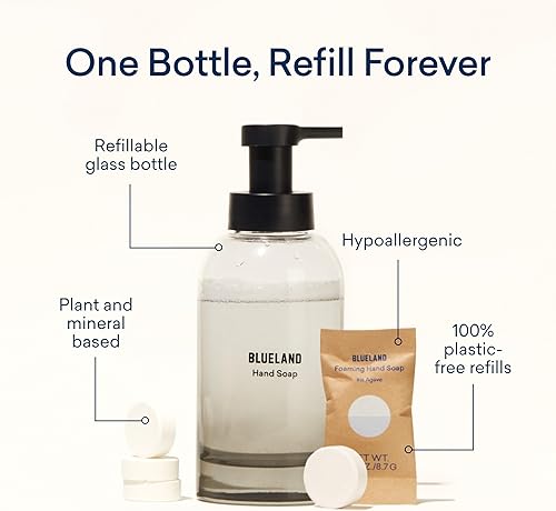 Miniatura 2 de BLUELAND Dúo de jabón de manos  2 dispensadores de jabón de manos de espuma de vidrio recargables + 8 repuestos de tabletas  Aroma de agave iris