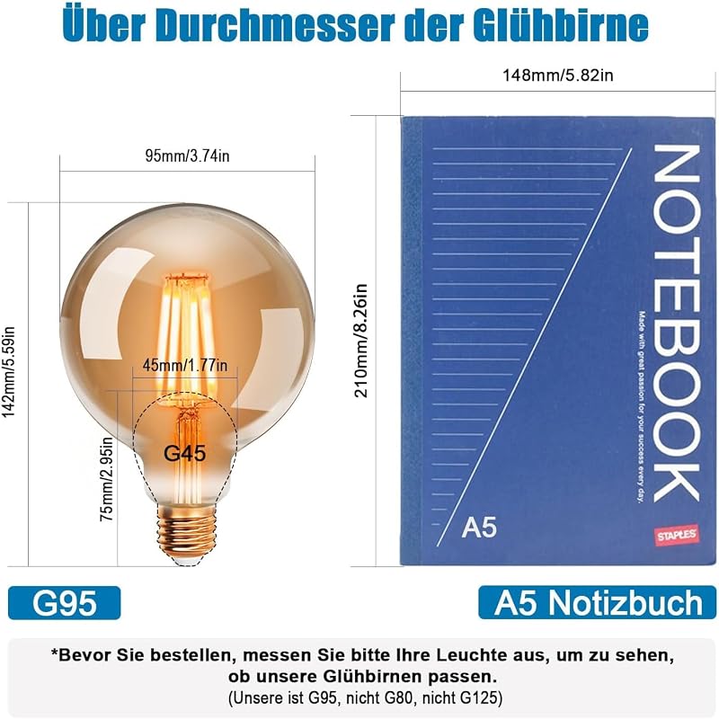 ExtraStar Edison Vintage LED Izzó G95 E27 Filament Lámpa Retro Dekoratív Villanykörte Meleg Fény