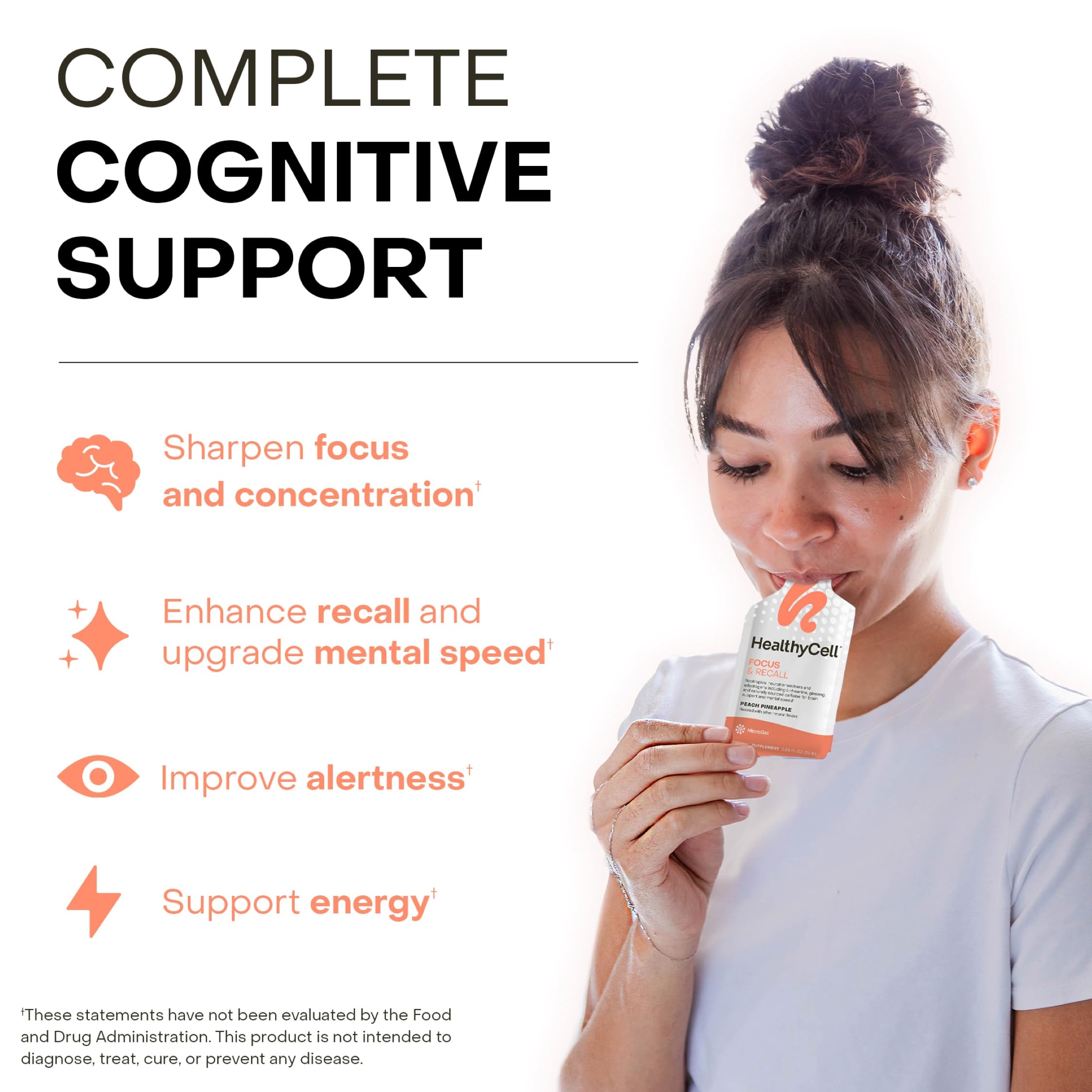 HealthyCell Focus & Recall- L-Theanine, Ginseng, Caffeine | 30 Liquid Gels — Amazon image 2