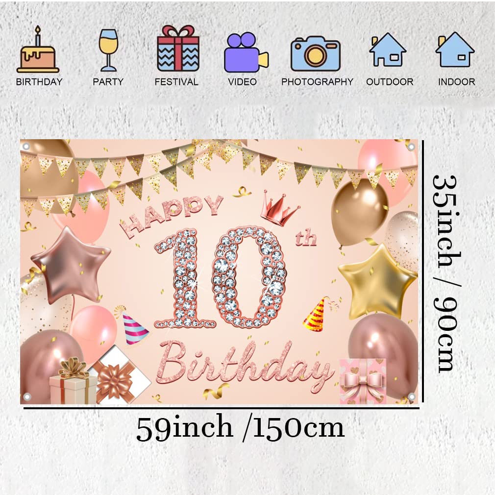 Tecreo Happy 10th Birthday Banner – 150x90 Cm, Vinyl, Mit Glitzer | Für Mädchengeburtstag
