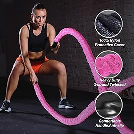Brobantle Battle Rope 1.26 Inch Diameter,Pink 30FT Exercise Workout Ropes for Home Gym Heavy Weighted Training Rope for Working Out