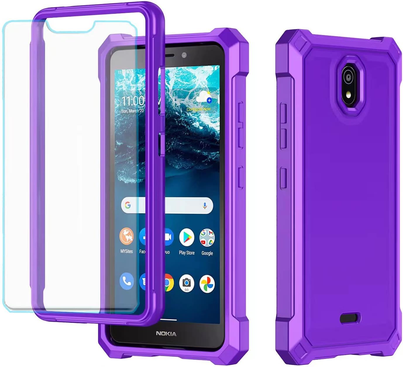 for Nokia C100 Case,Nokia C100 Phone Case with Screen Protector,Front Back Full Body Protective Frosted PC Back Soft TPU Bumper Phone Cover for Nokia C100 Purple