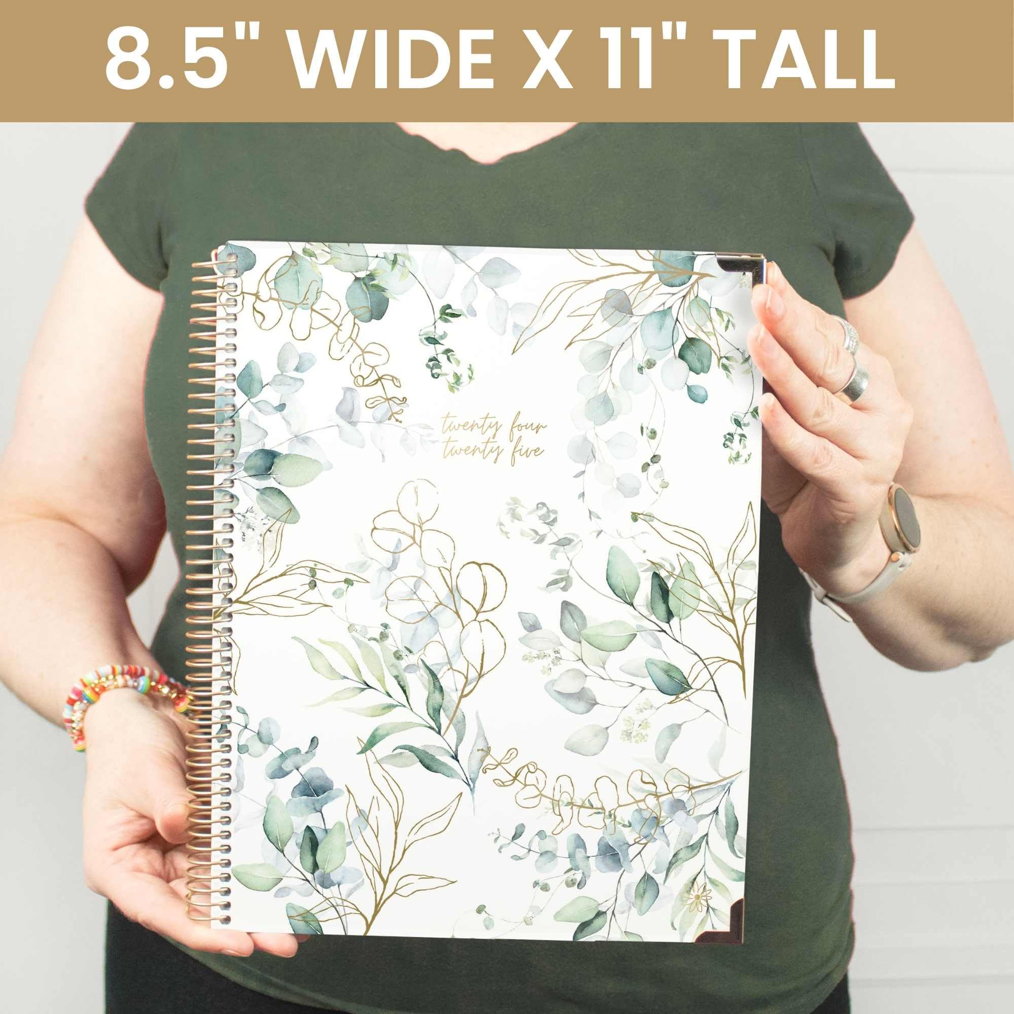 Hardcover, agenda bloom daily planners 2024-2025 (21,6 x 27,9 cm) per anno accademico (luglio 2024 - luglio 2025), organizer per passioni/obiettivi, agenda mensile e settimanale, eucalipto, bianco