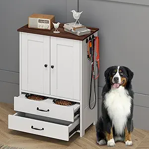 Rovibek Dog Feeding Station with Storage Cabinet and Elevated Bowls